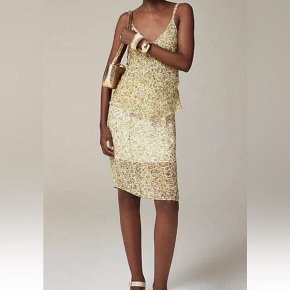 J. Crew Ivory Knee Length Lined Floral Chiffon Slip Skirt Size S NWT - Picture 1 of 11